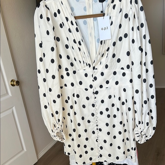 NEW O P T Elegant Polka Dot Long Sleeve Dress - Picture 3 of 5